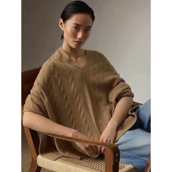 Ralph Lauren Collection Cable Knit Cashmere Poncho Scarf Sweater Gray NWT S M L - Picture 6 of 10